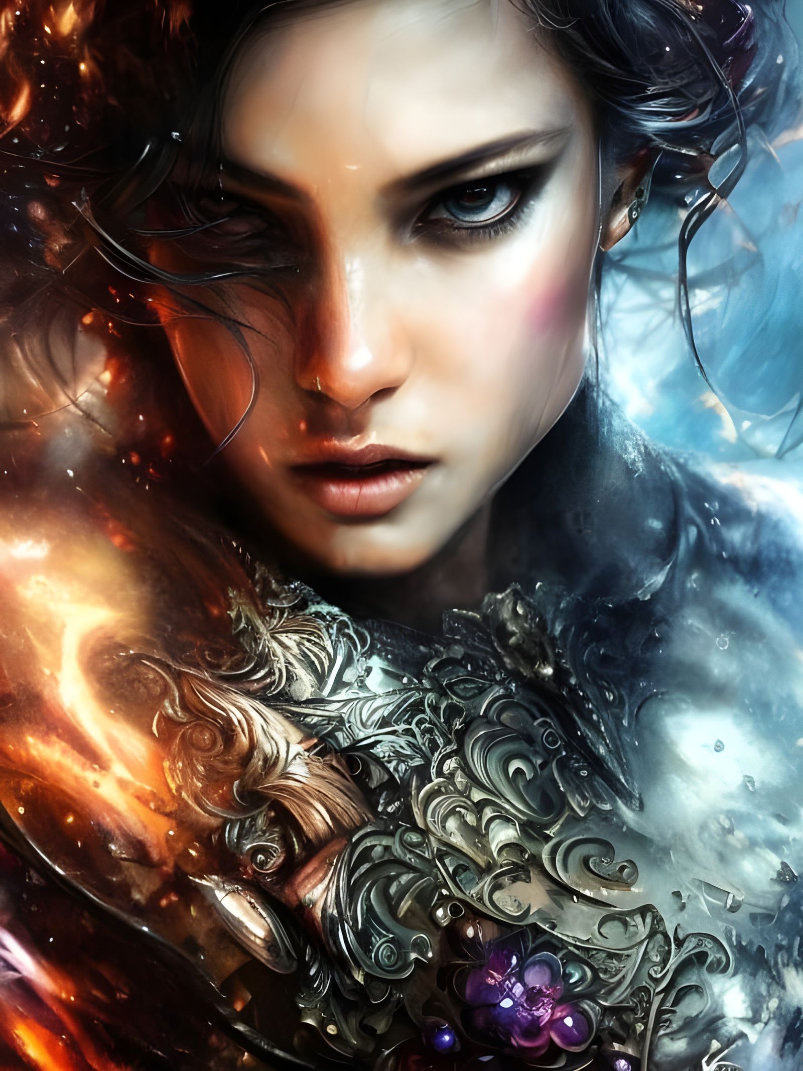 Angry Girl Screaming: Ornate Watercolor Splash Art