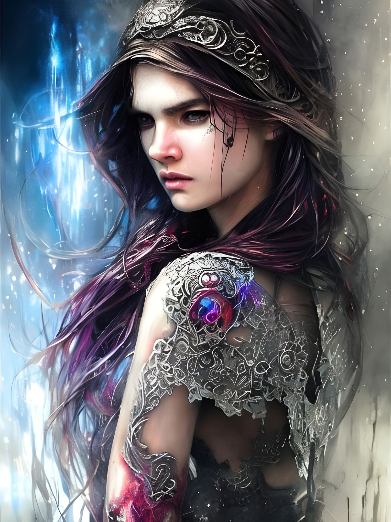 Angry Girl Portrait in Ornate Splash Art Style