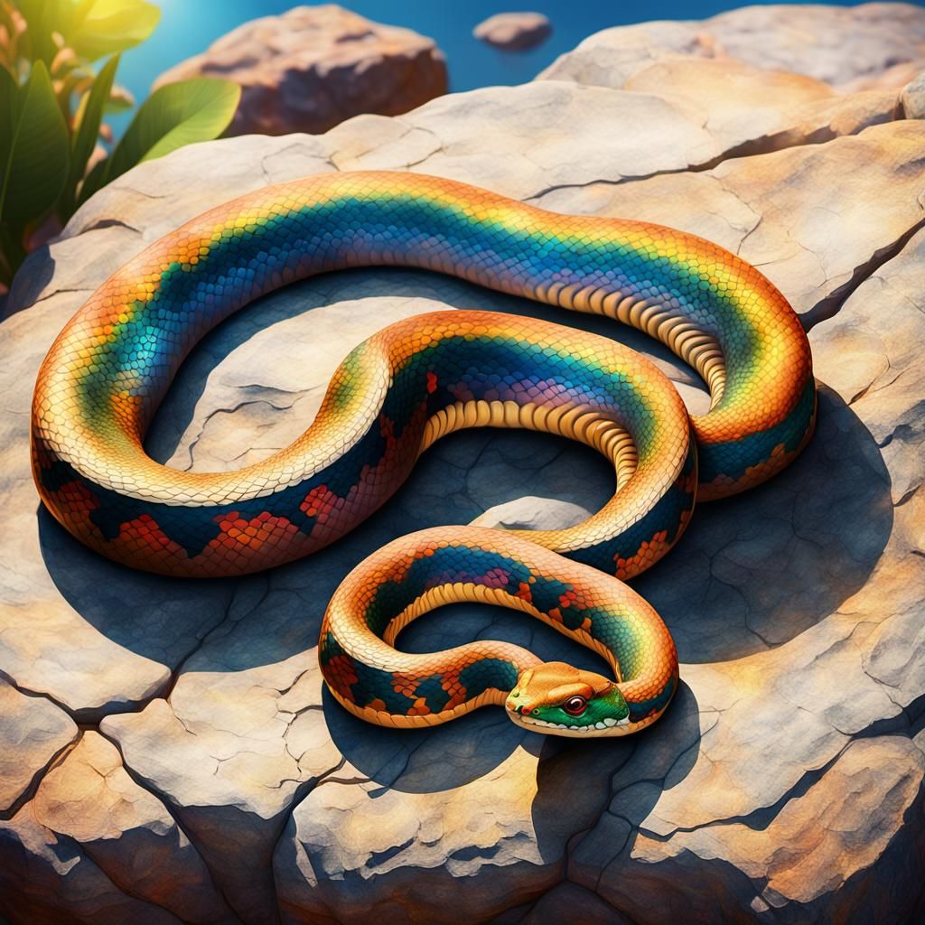 Rainbow Snake Basking in Sunlight: Digital Wildlife Art