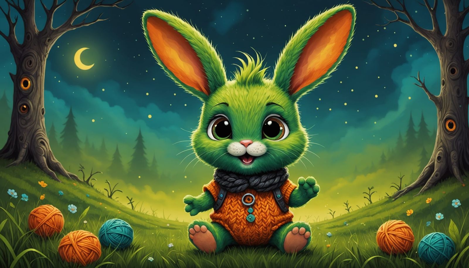 Laughing Bunny with Mohawk in Gothic-Punk Style