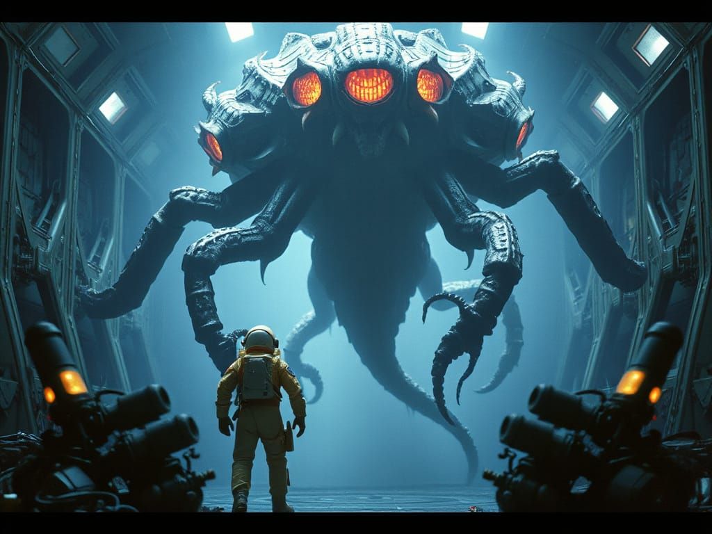 Sci-Fi Horror: Astronaut Confronts Alien Entity