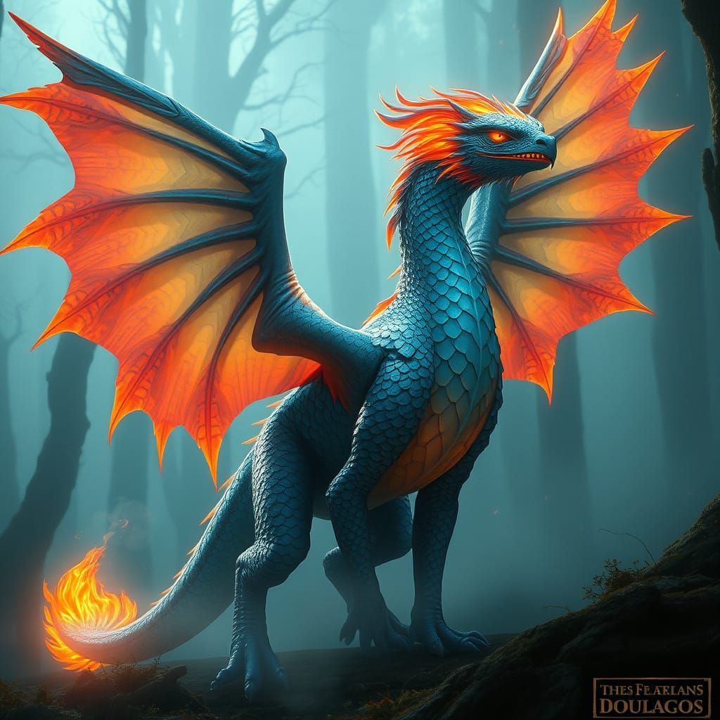 Dragon-Phoenix Hybrid in Ancient Forest, Fantasy Art