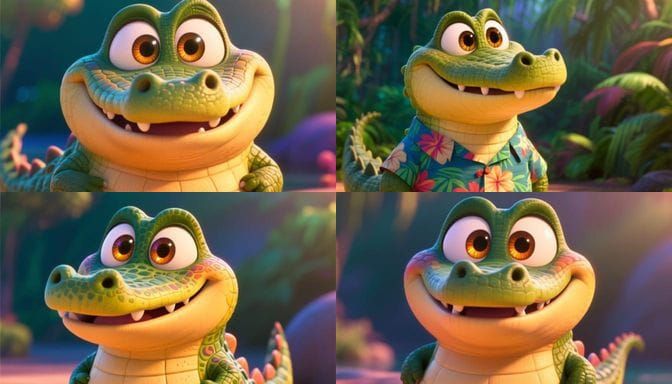 Pixar-Style Crocodile Character with Friendly Smile