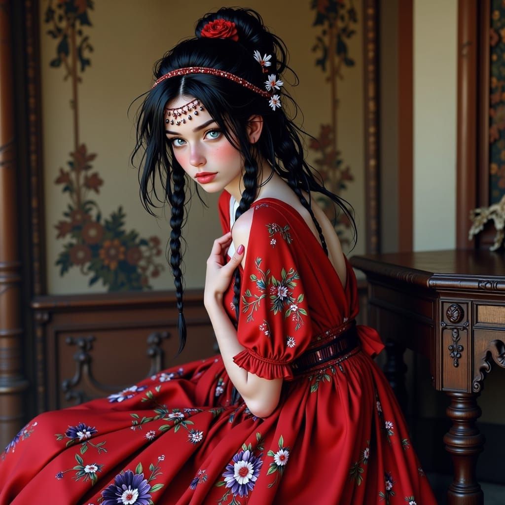 Armenian Girl in Traditional Dress, Photorealistic Style