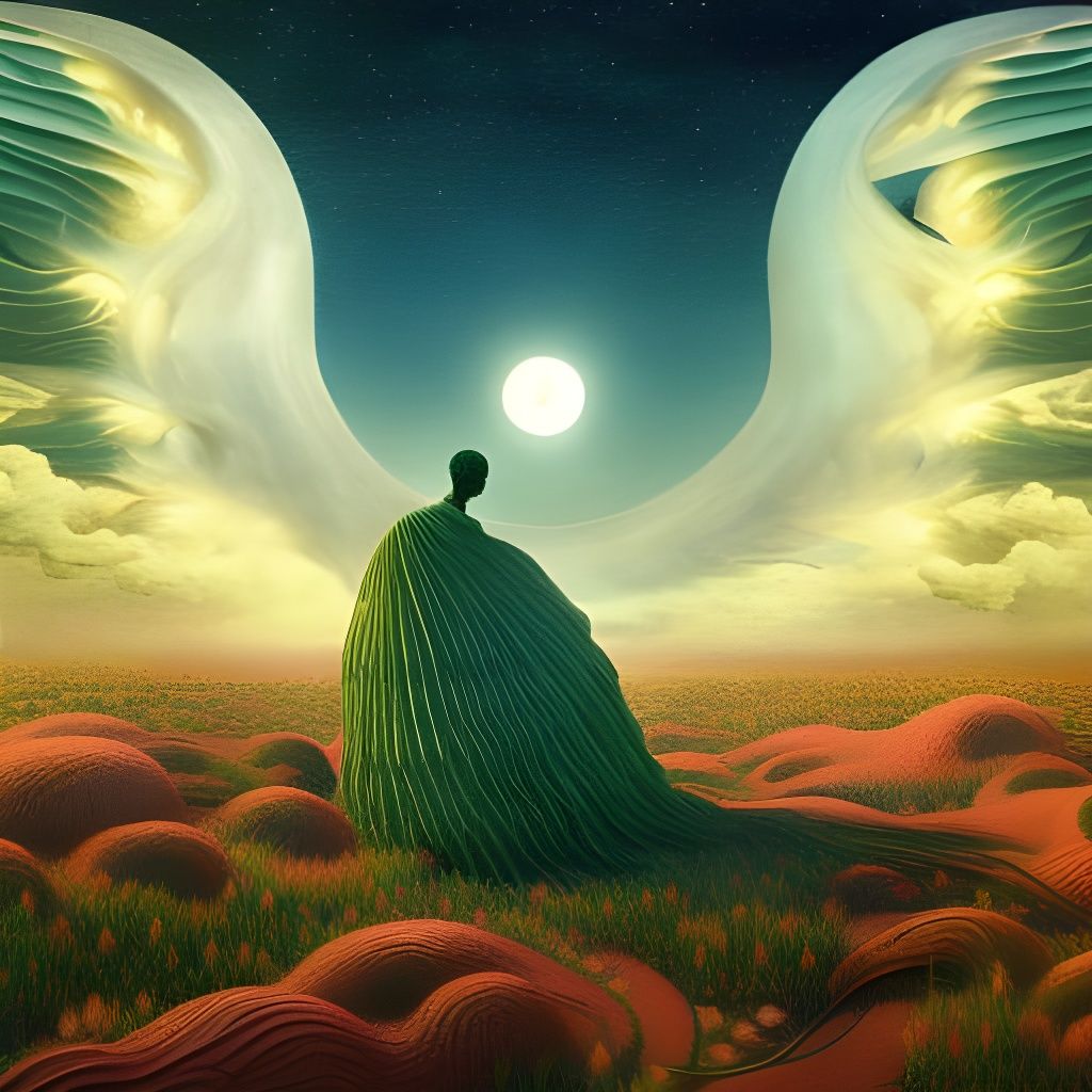 Celestial Woman in a Surreal Sun and Moon Bed