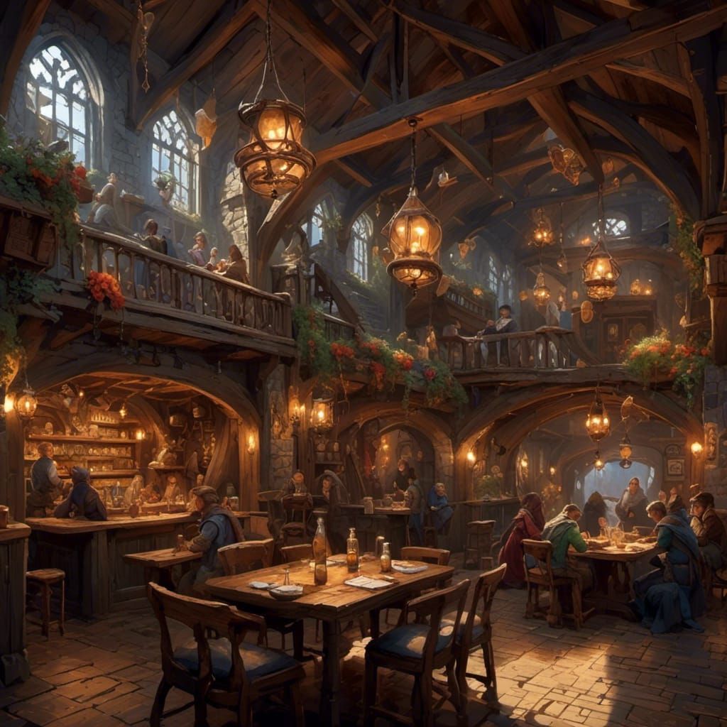 Medieval Tavern Scene in Dark Fantasy Style