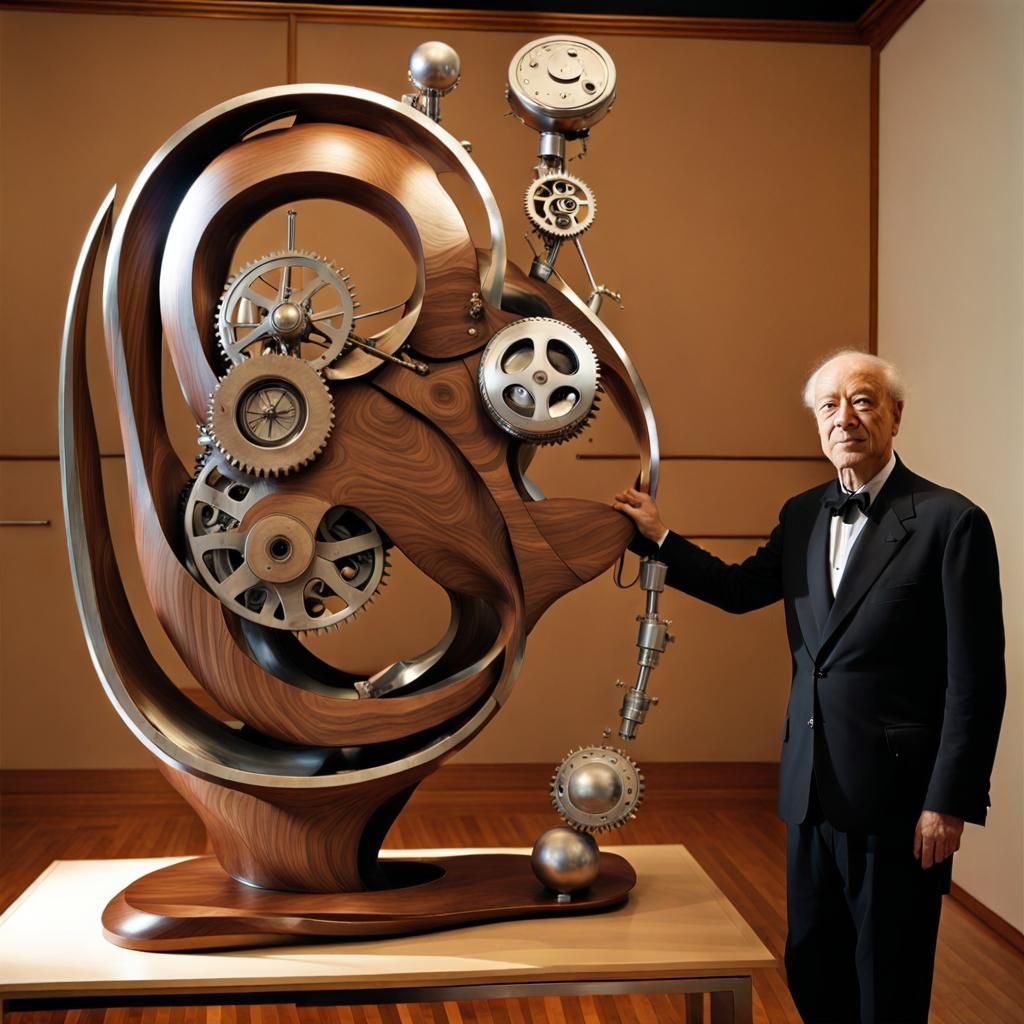 Surreal Steampunk Sculpture in Polished Wood