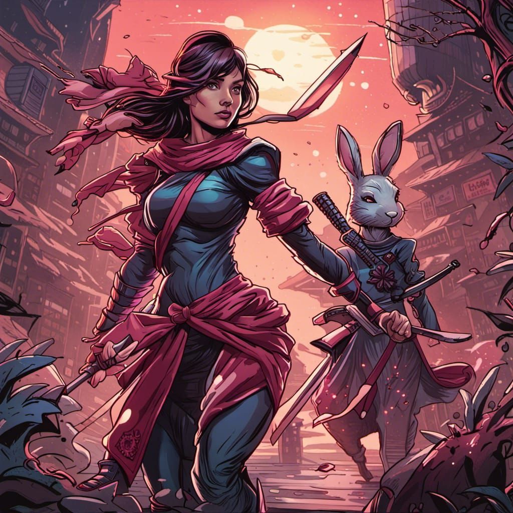 Rabbit Ninja Hero in Comic Book Art