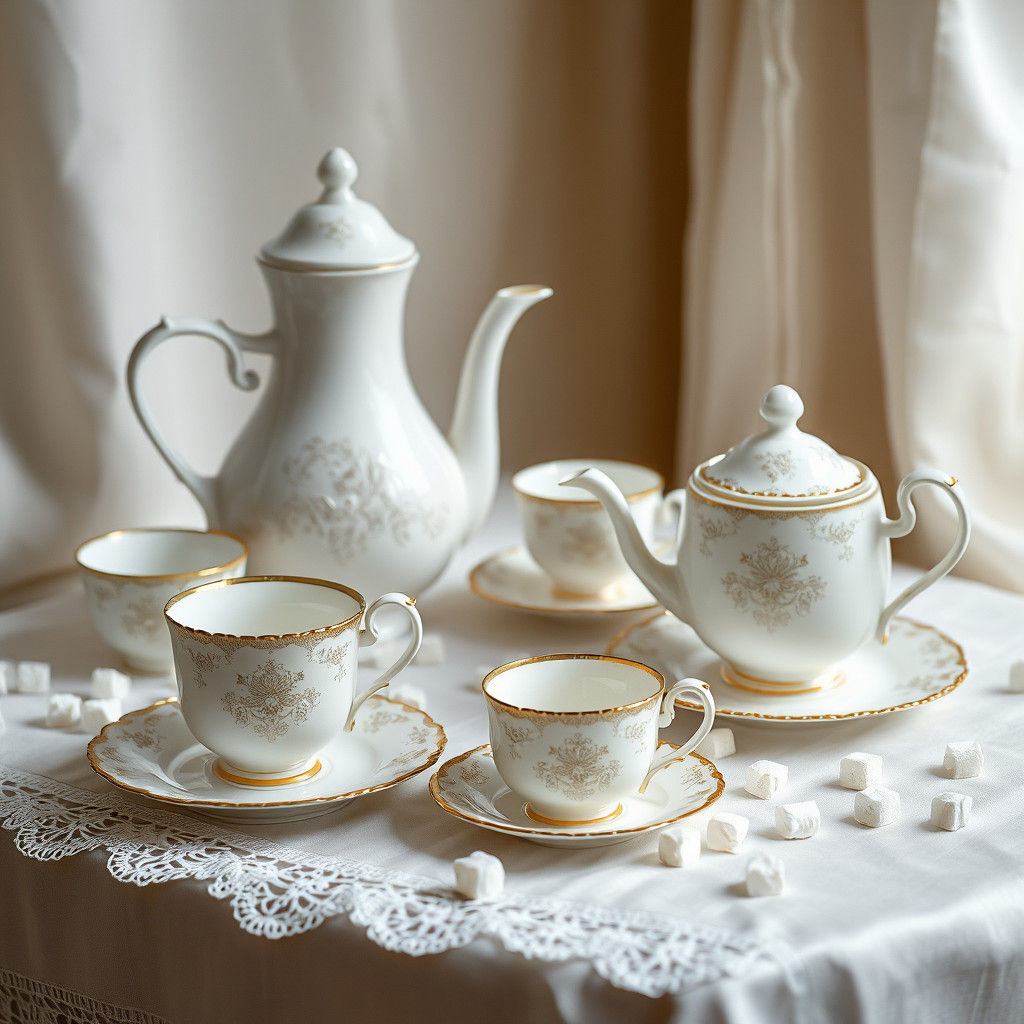 Elegant White China Tea Set Still Life