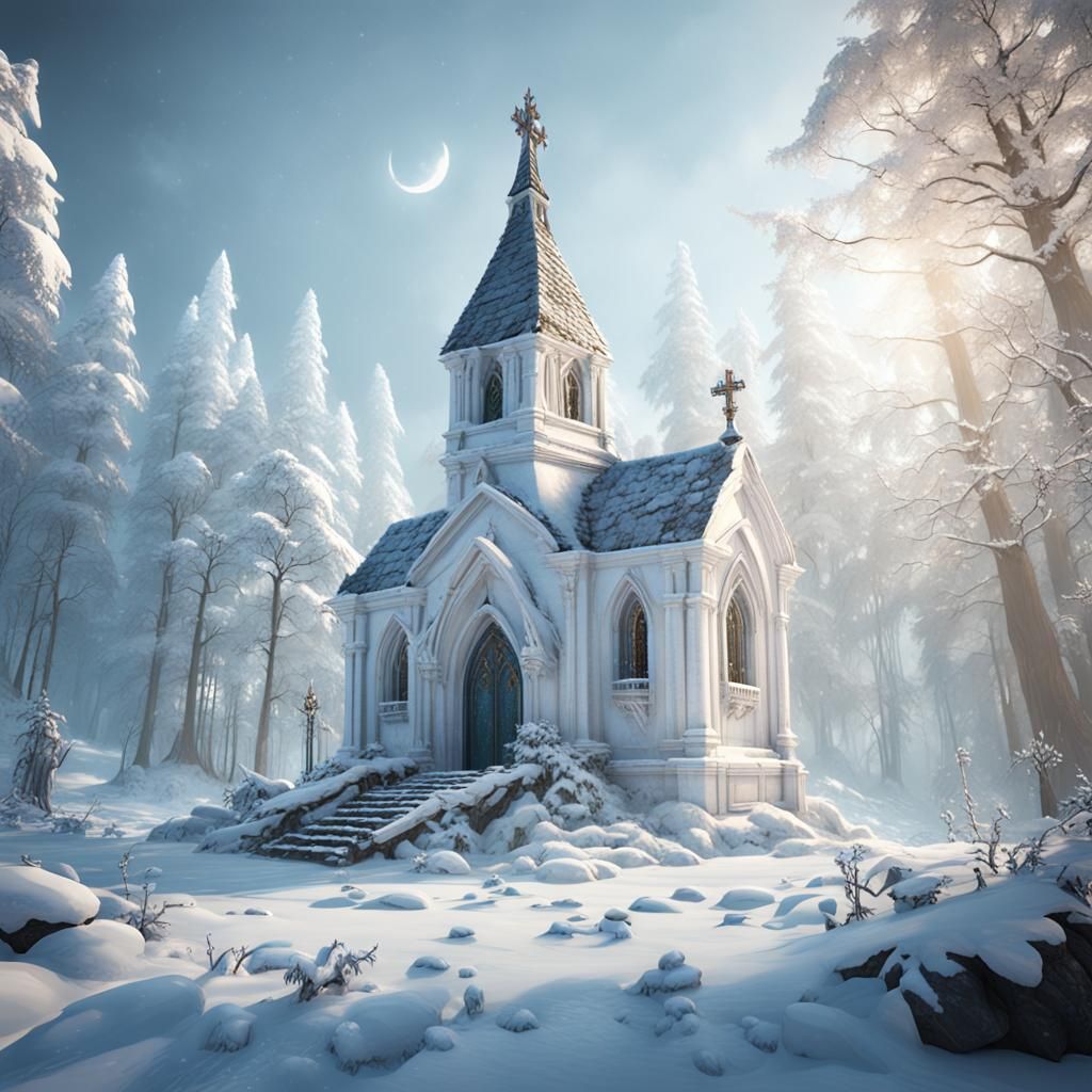 White Chapel in Snowy Forest Concept Art