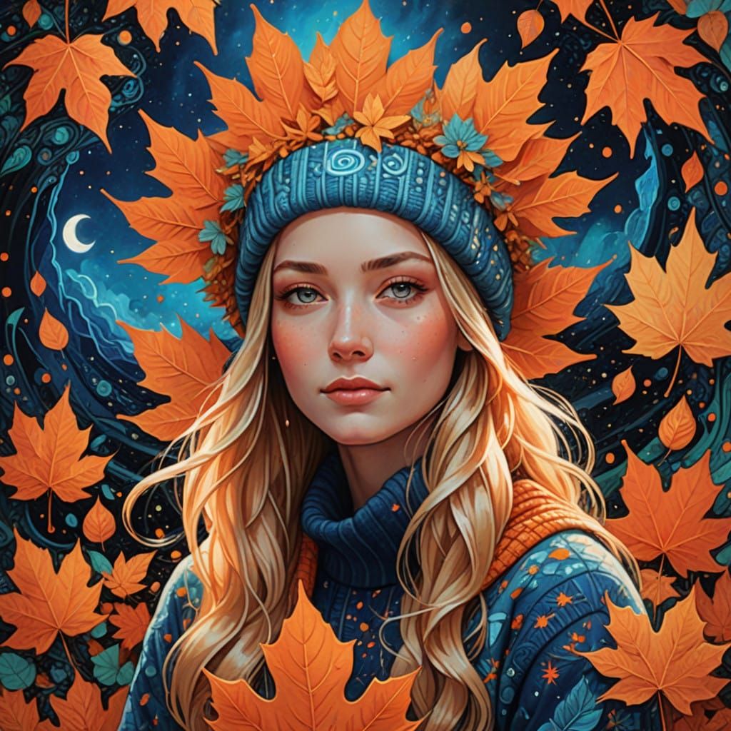 Girl in Orange Maple Leaf Bliss