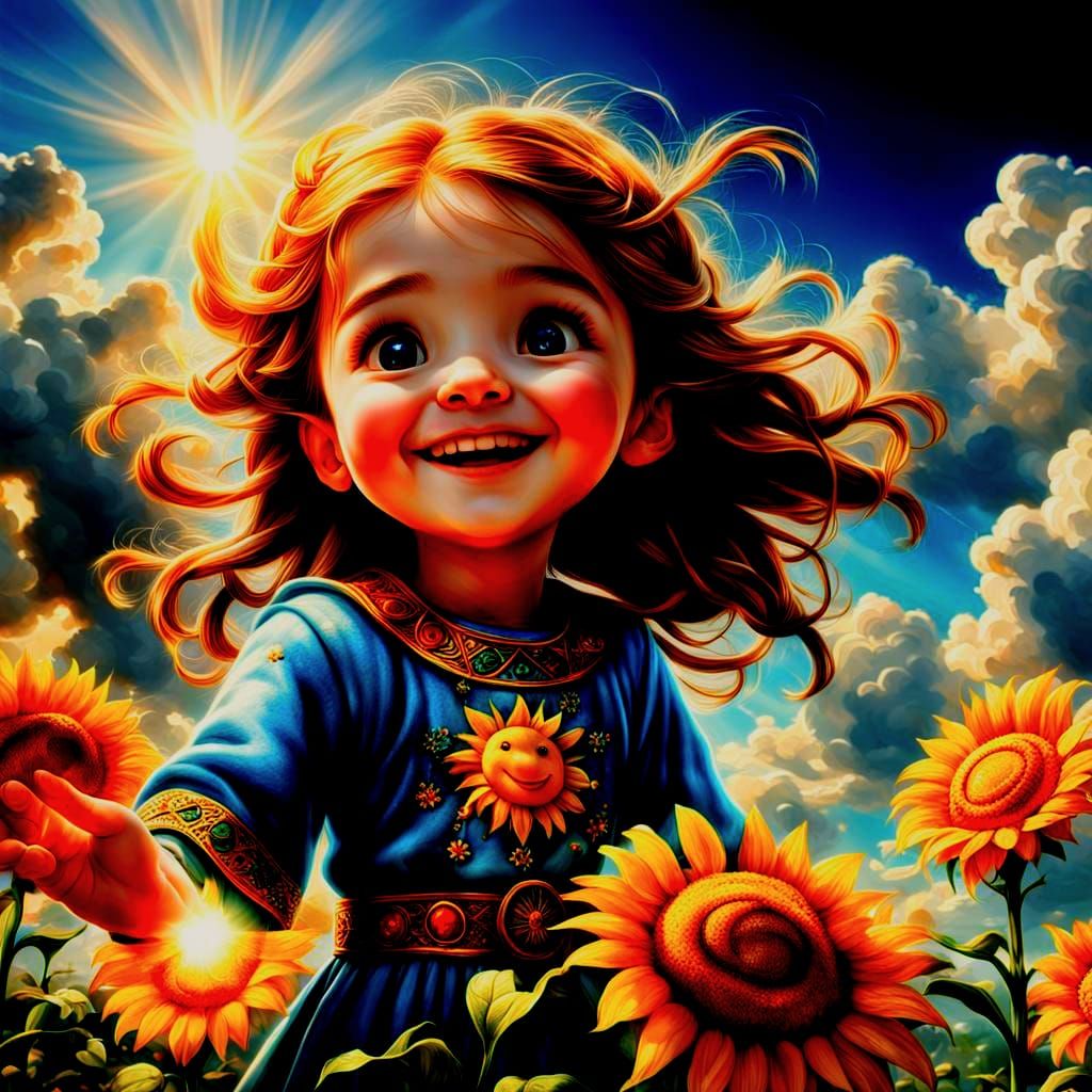 Happy Characters in Divine Sunshine, HDR Hyperrealistic