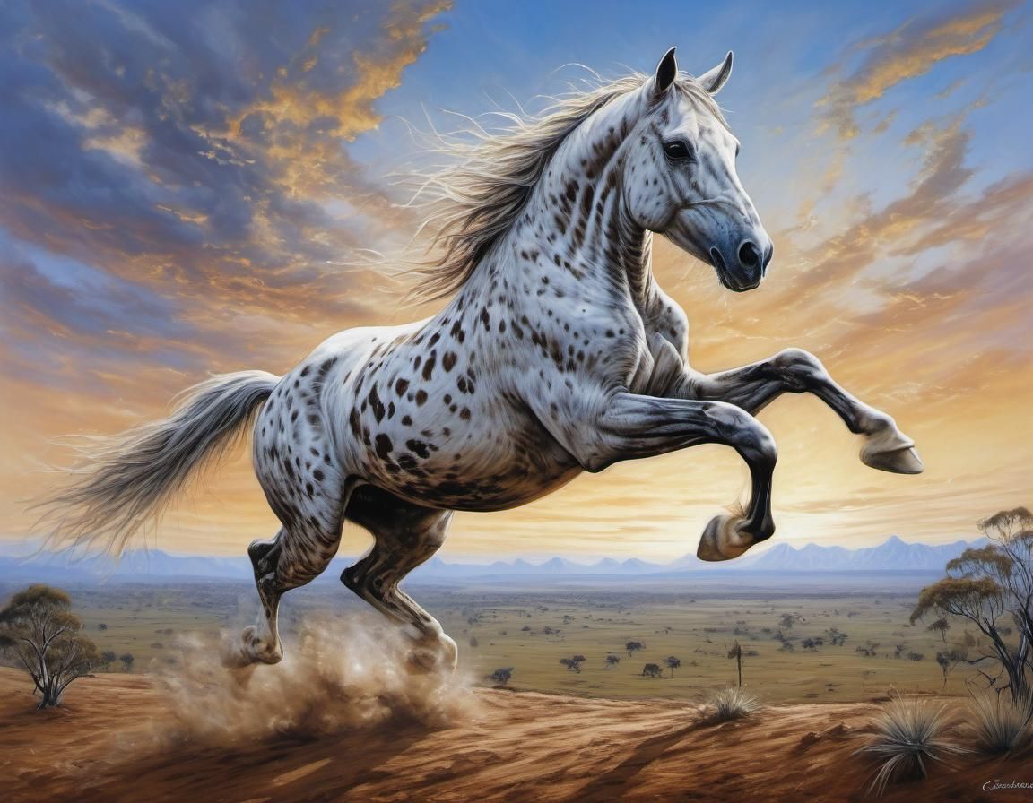 Wild Horse and Kangaroo in Australian Landscape