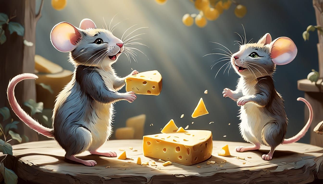 Whimsical Cat and Mouse Duo in Colored Chalk Style