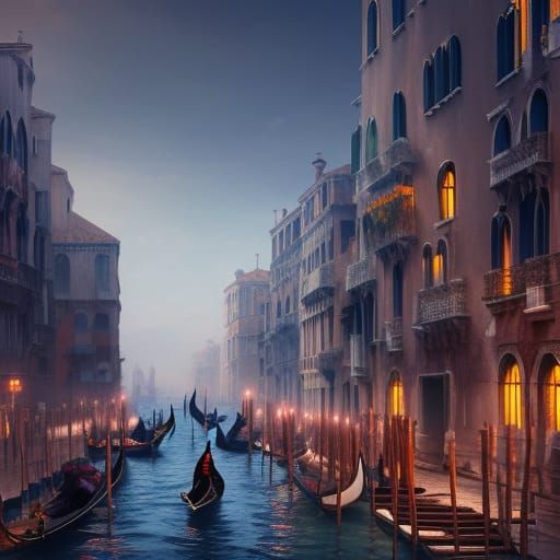 Venice Carnival Street Scene in Detailed Matte Painting