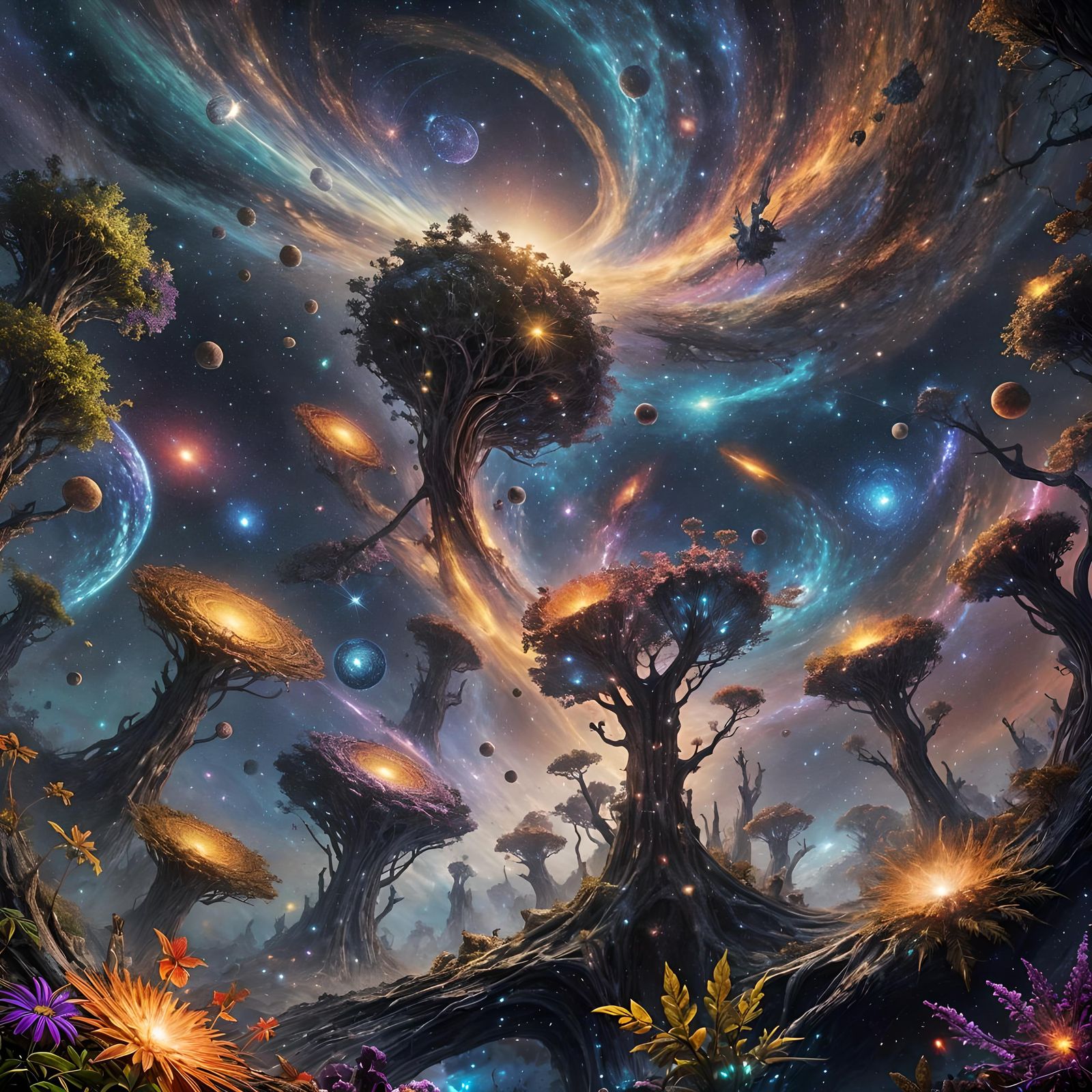 Cosmic Convergence: Galaxies Align in Surreal Panorama