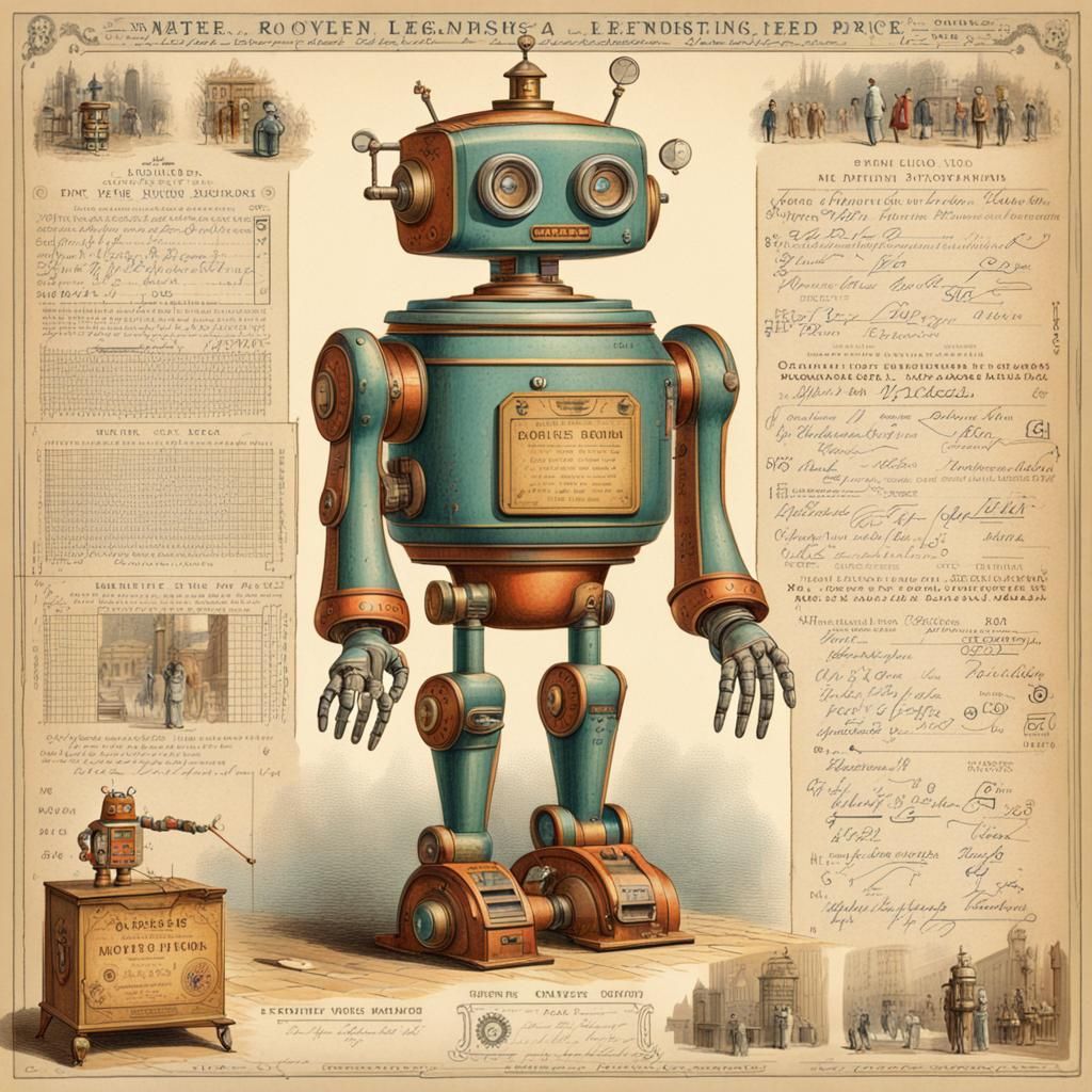 Vintage Robot Advertisement: Hand-Drawn Illustration