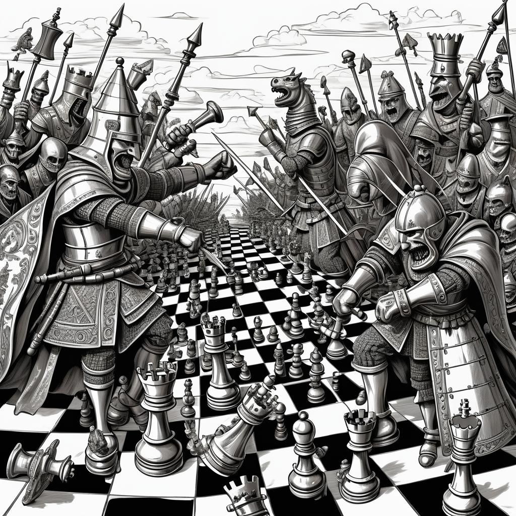 Epic Battle of Anthropomorphic Chess Piece Warriors