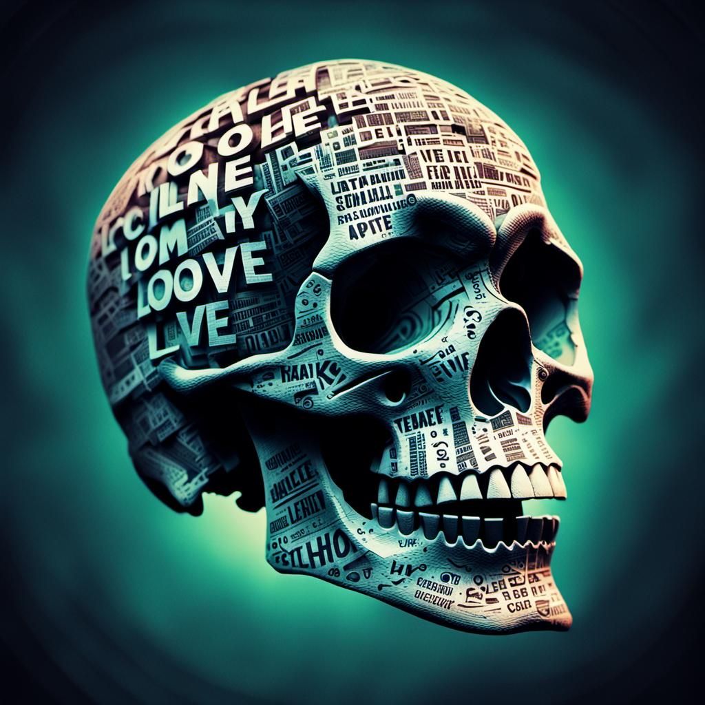 Typographic Skull Art Illustration Made of 'LOVE'