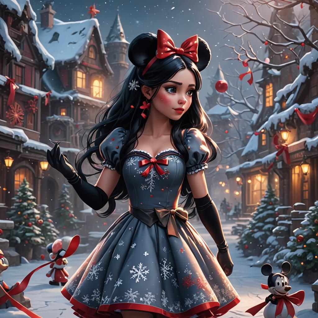 Girl with Snowflake Dress and Minnie Mouse