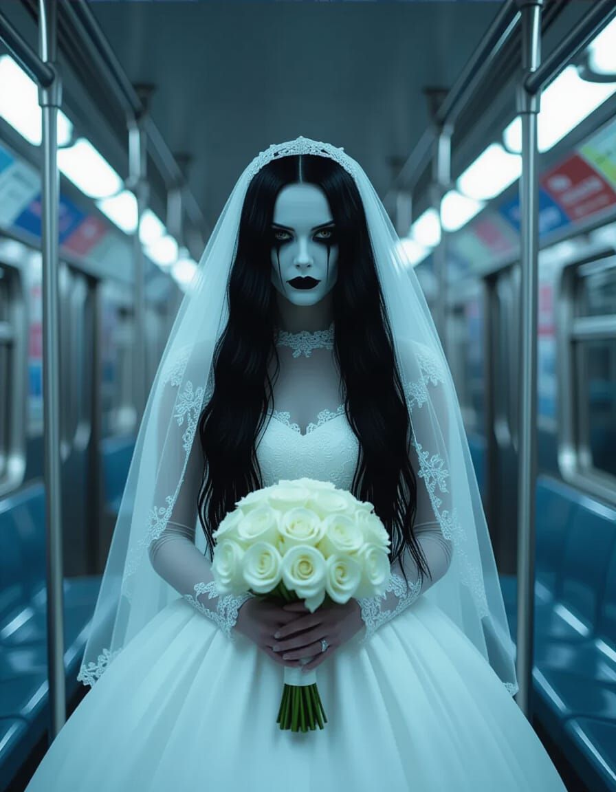 Ghostly Bride on Eerie Subway Train