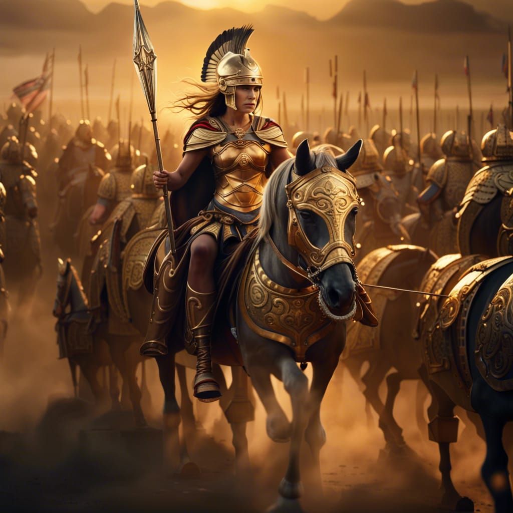 Roman Warrior Queen Leading Army at Dawn