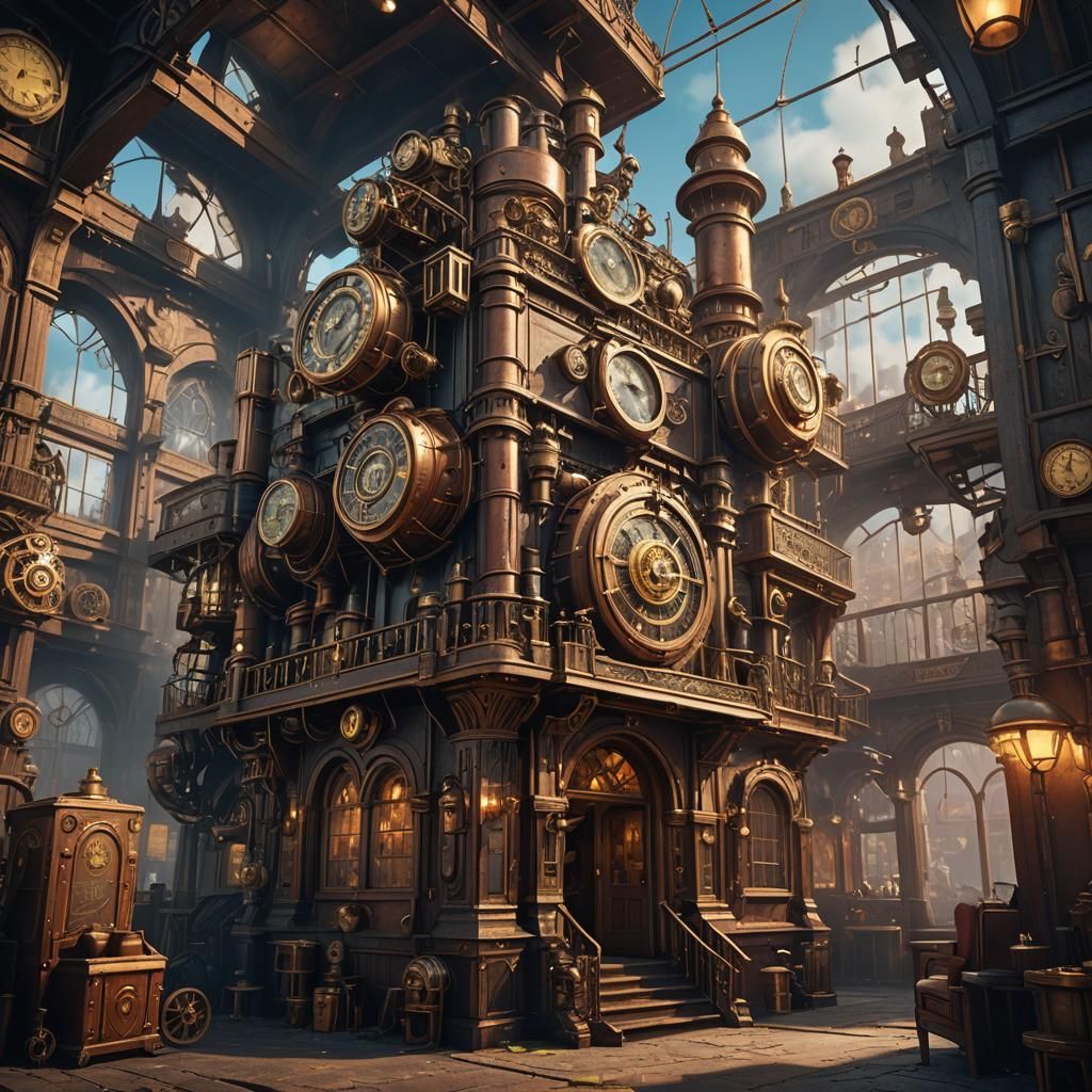 Steampunk Old Geezers Club in Detailed Matte Painting