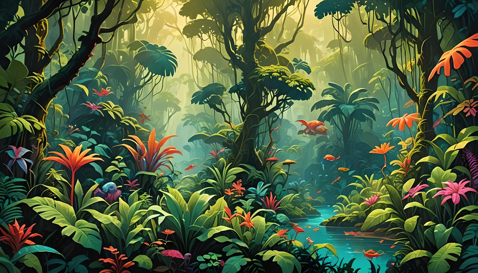 Lush Jungle Scene Inspired by Neo-Fauvism
