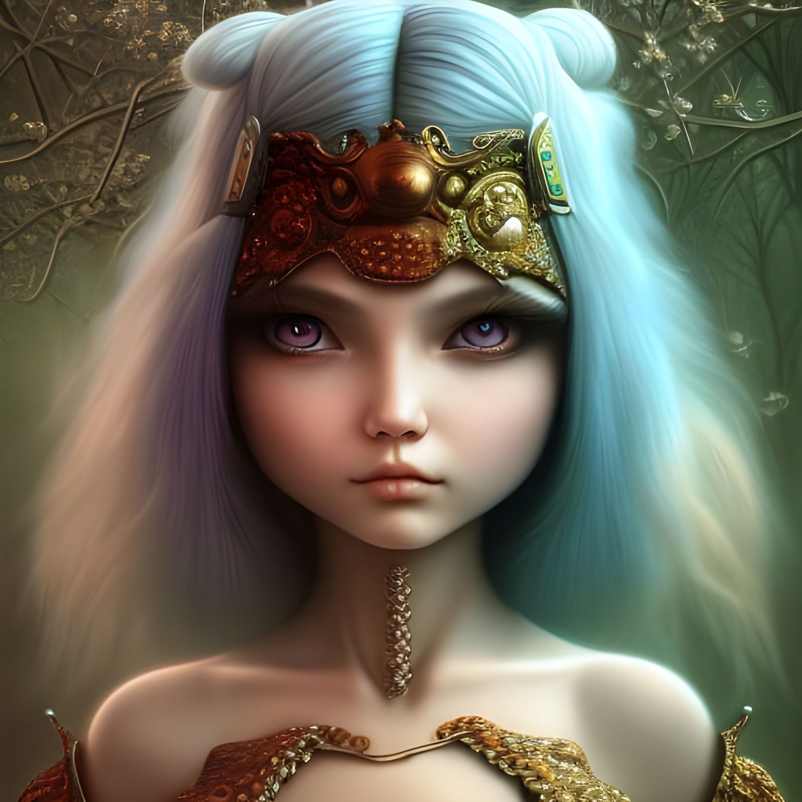 Princess with Crystal Eyes in Surreal Cyberpunk Art