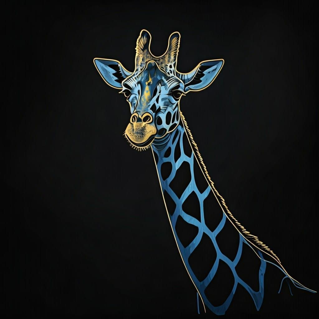 Elegant Giraffe: Abstract Line Drawing in Gold and Blue