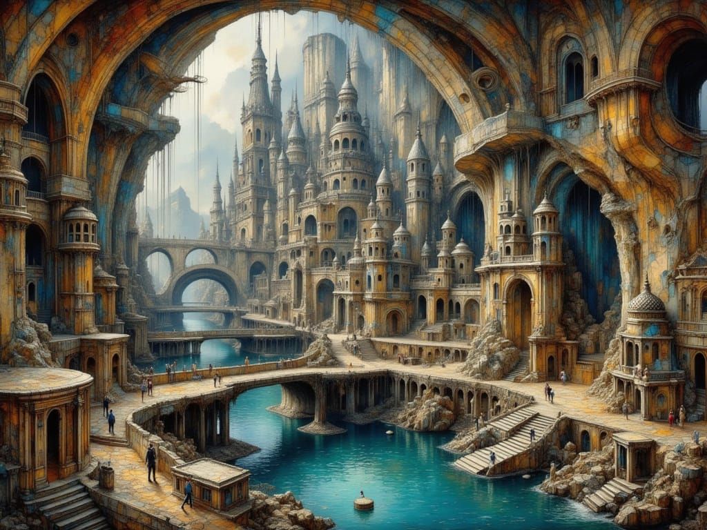 Grandiose Cave City with Futuristic Elements