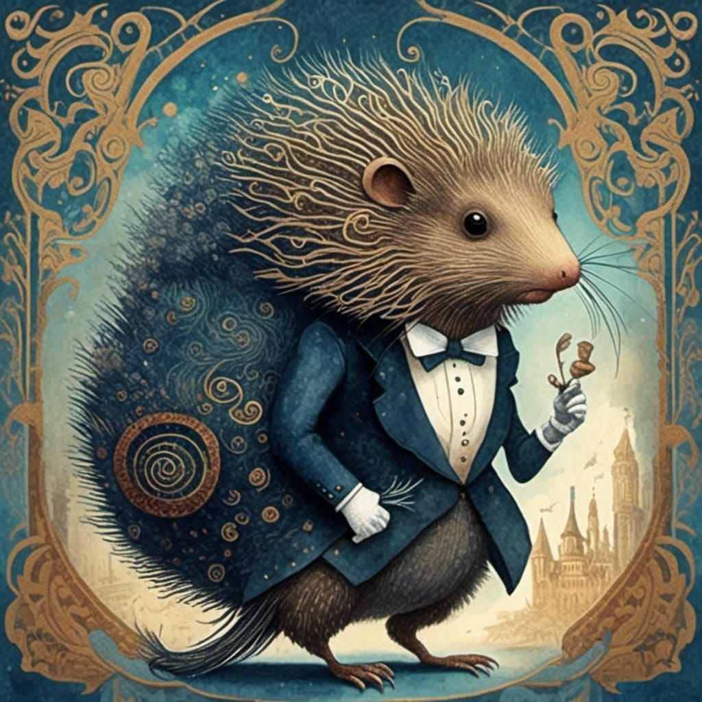 Dapper Porcupine Gentleman in Watercolor Ballroom Portrait