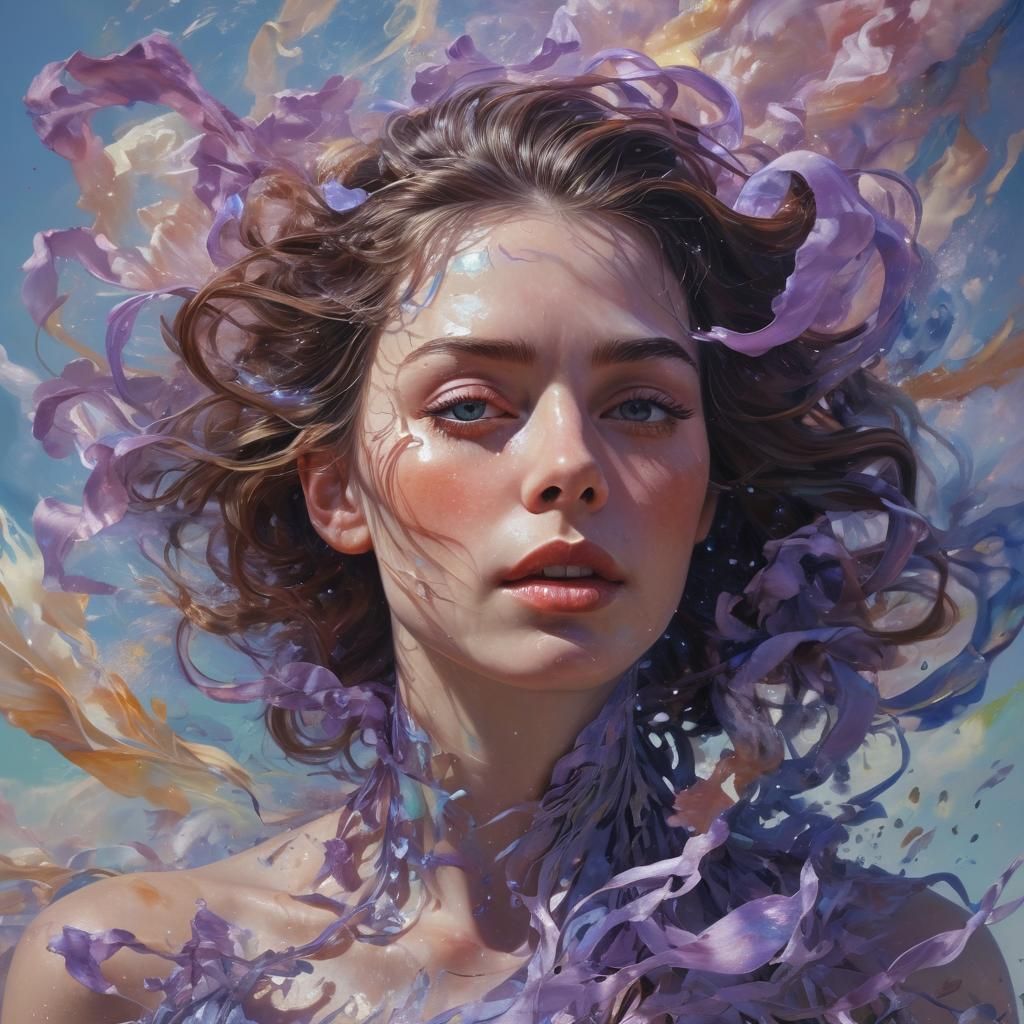 Mystical Floating Woman in Impressionistic Style