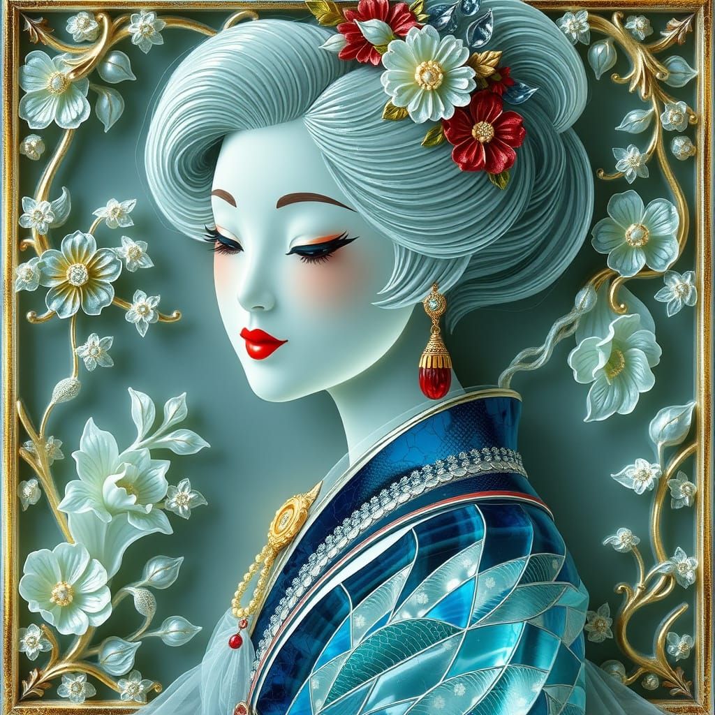 Topaz Sculpture of Girl in Elegant Attire