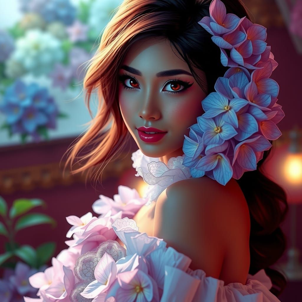 Anime-Style Indian Woman in Baroque Gown