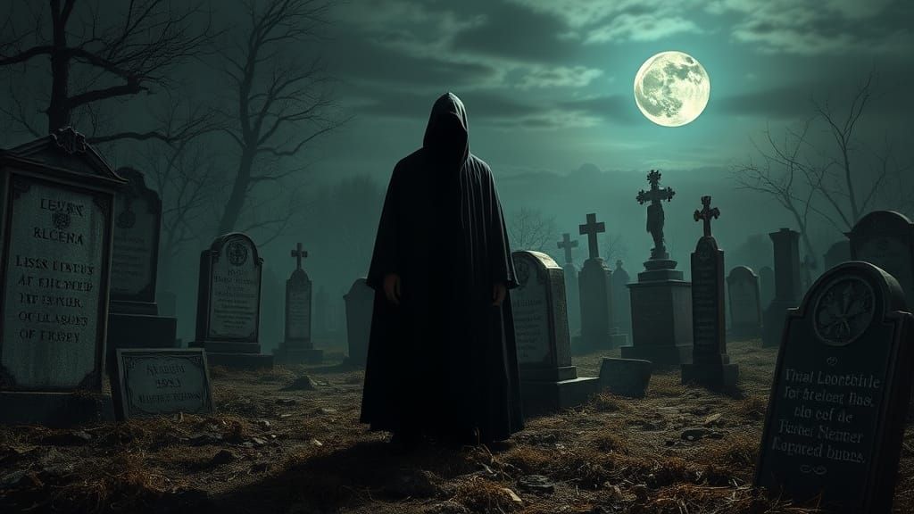 Eerie Surrealism in a Haunting Graveyard Scene