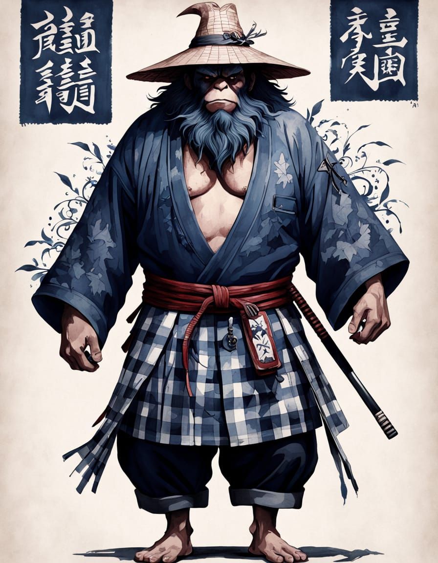 Ronin Sasquatch Nobility in Gingham Kimono