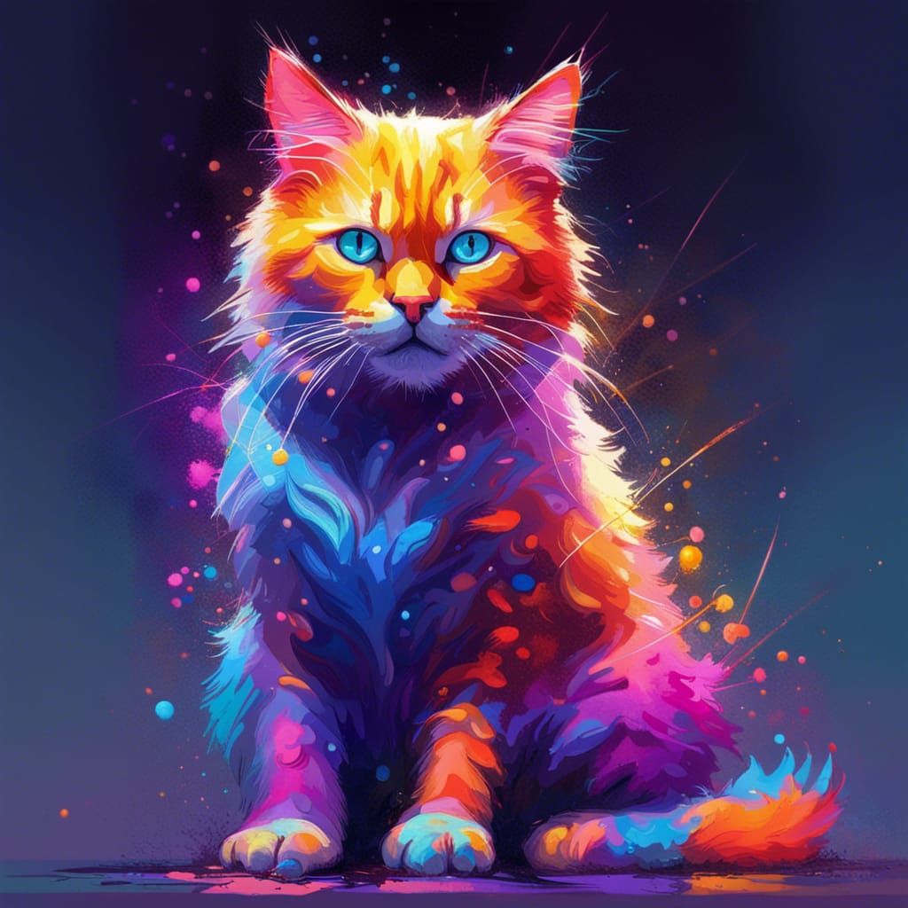 Colorful Cosmic Cat Portrait in Neon Style