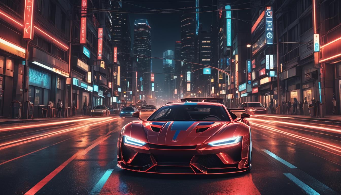 Tron-Style Neon Sports Car at Night