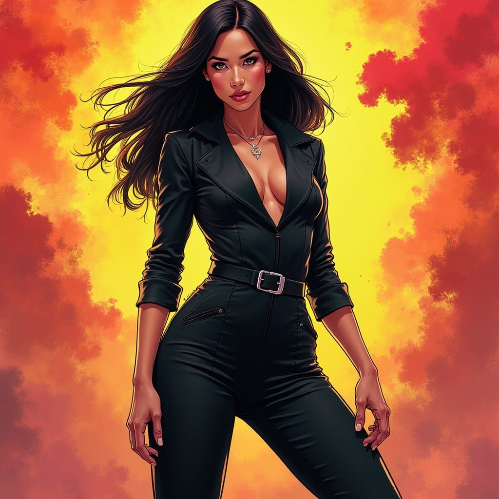 Confident Lucy Liu in Comic Book-Inspired Illustration
