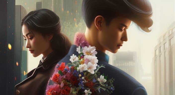 Melancholic Goodbye at Train Station in Digital Art