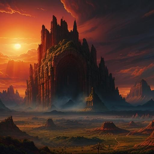 Prehistoric Animals at Sunset: Digital Matte Painting