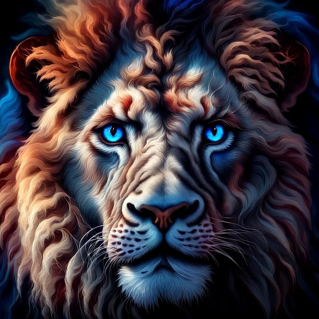 Mysterious Lion with Piercing Eyes, Detailed Matte Painting