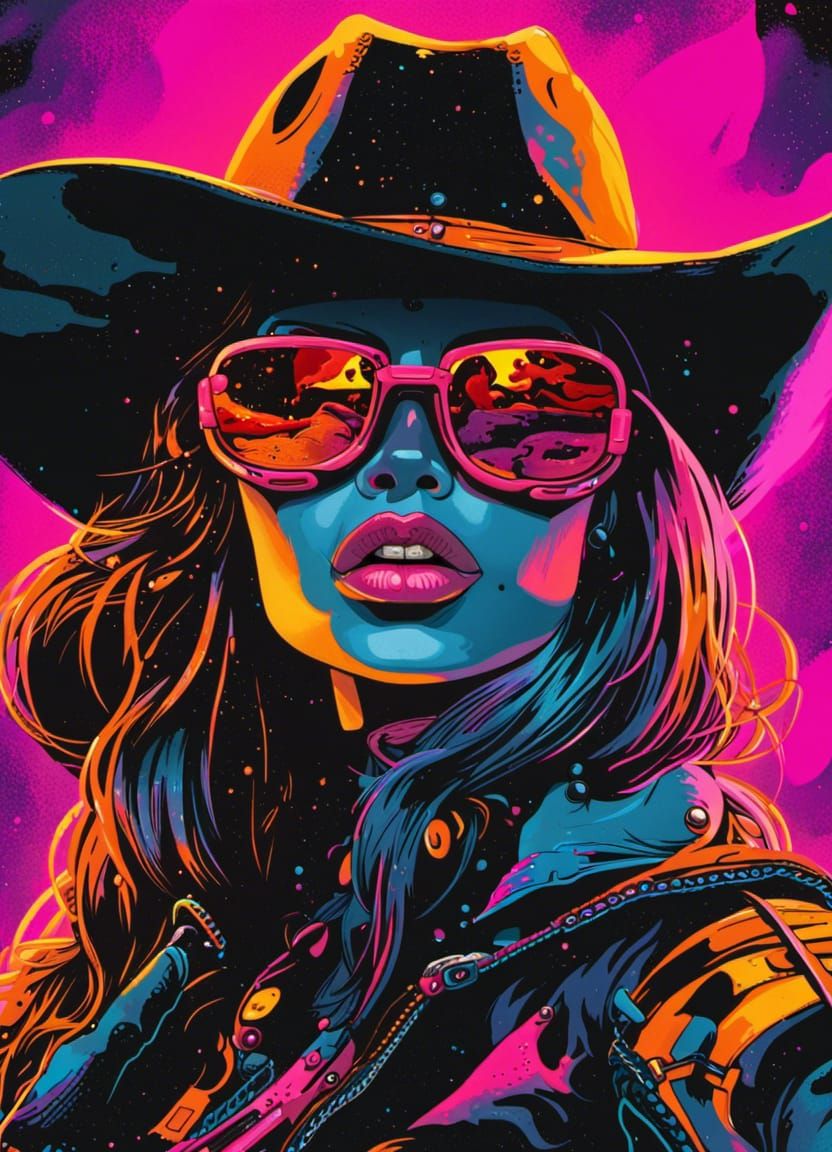 Neon Alien Cowgirl: Black Light Art