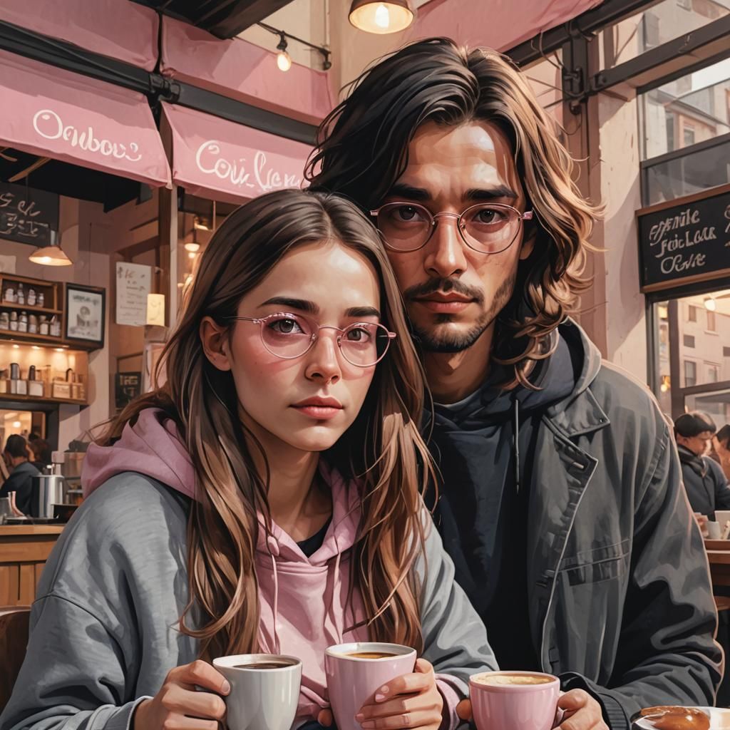 Anime-Style Cafe Scene with Coffee