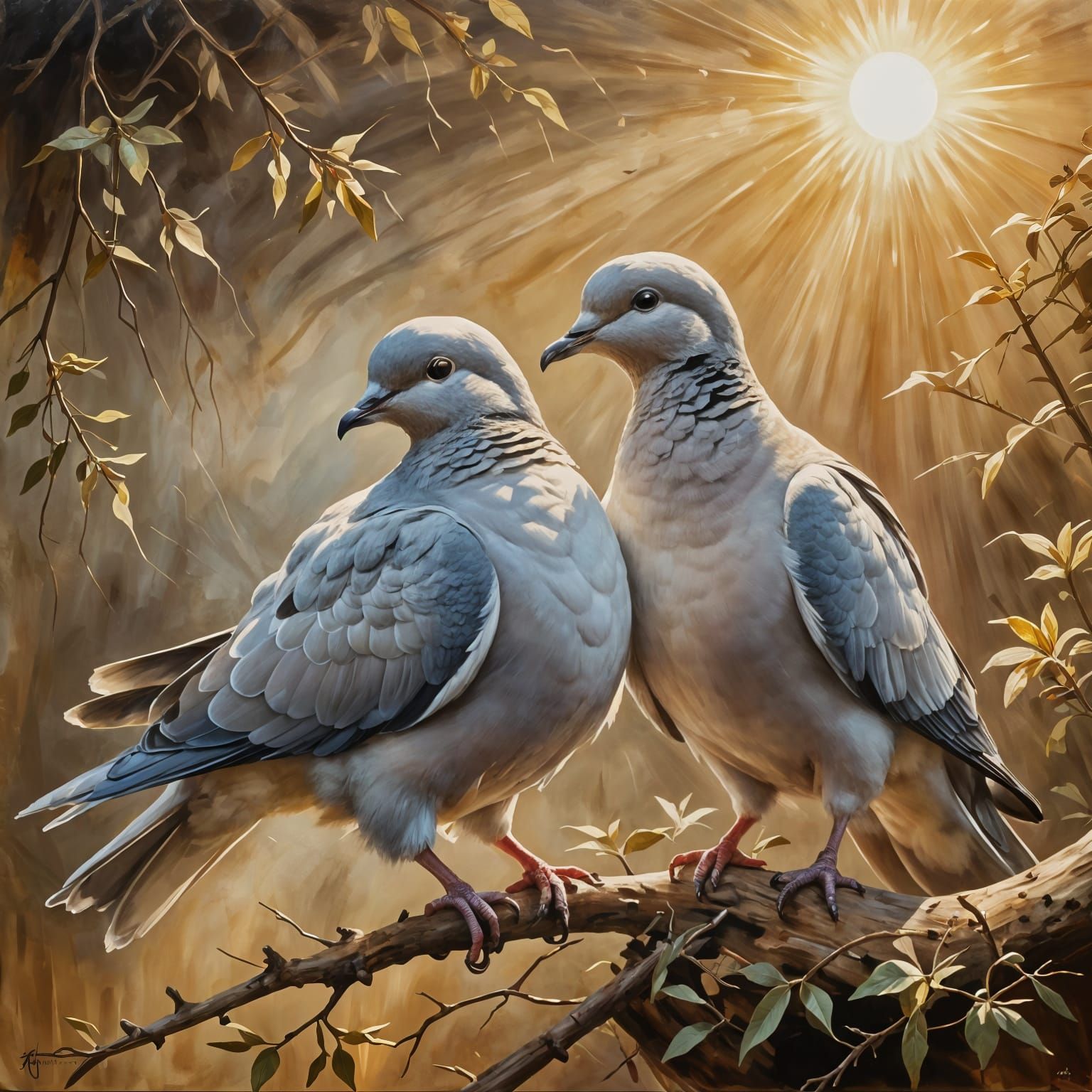 Doves in Sunlight, Oil Painting