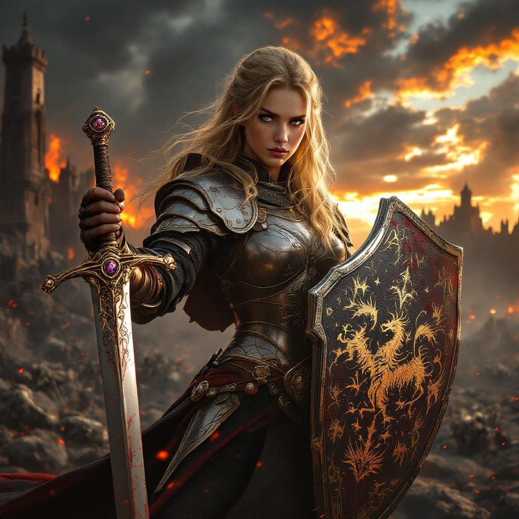 Medieval Warrior Goddess in Epic Digital Painting