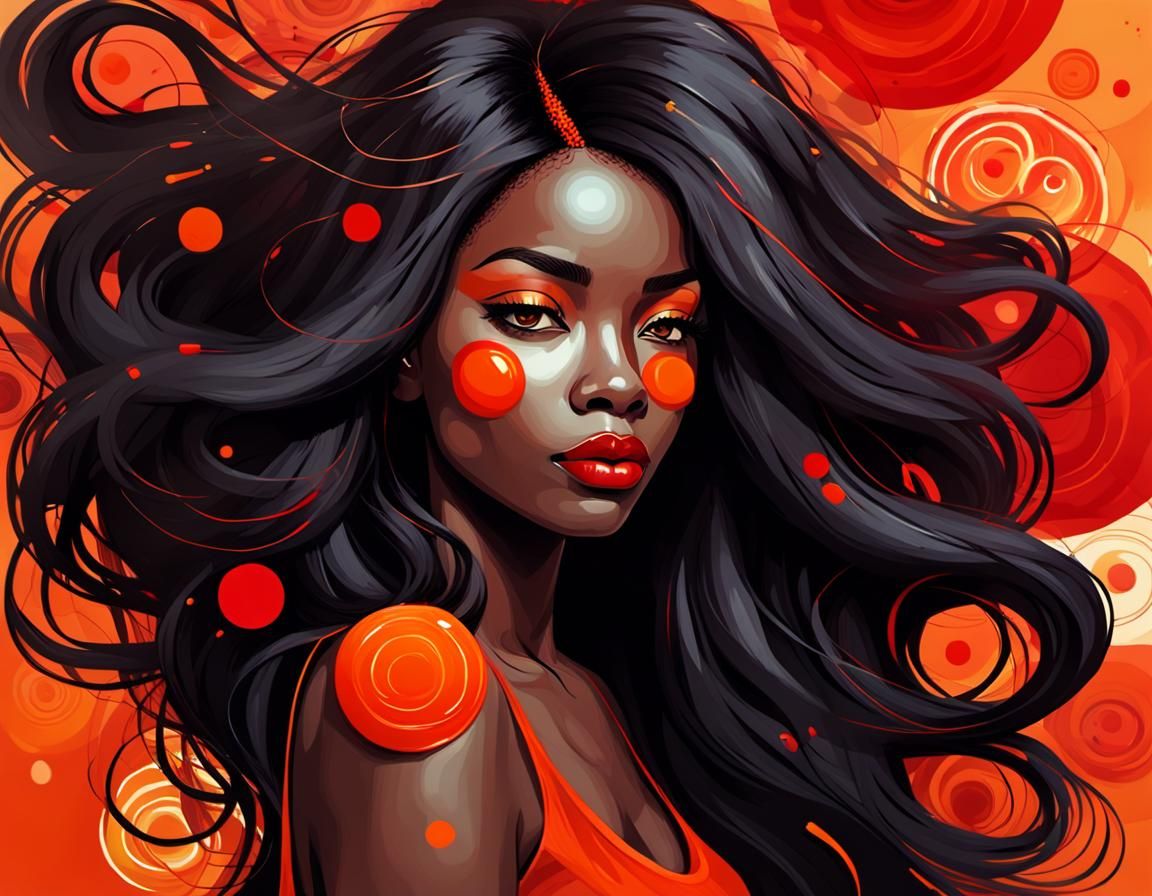 Melanin Woman Portrait with Red Accents in Digital Art Style