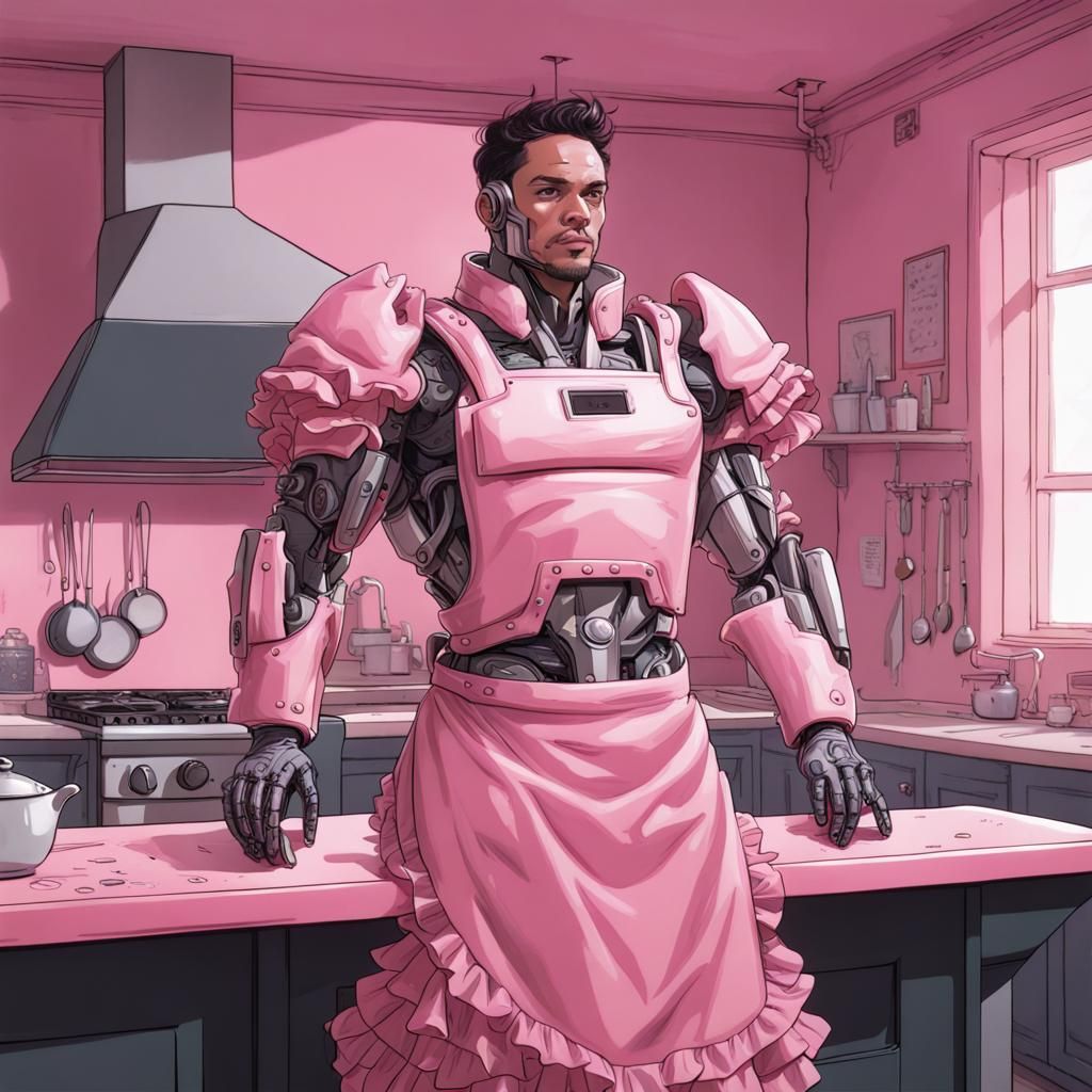 Cyborg Chef: Android in Ruffled Apron