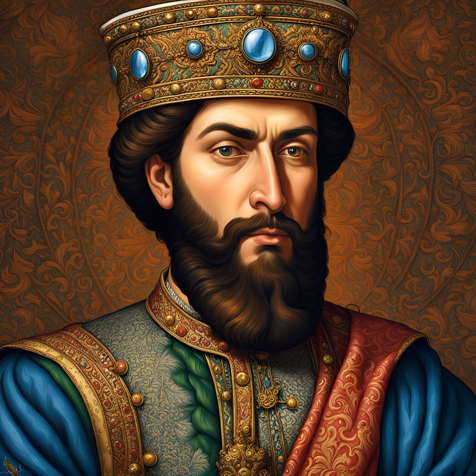 Shah Ismail I Portrait in Cyberpunk Style